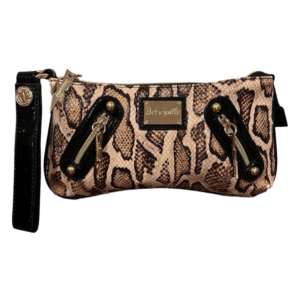 BETSEY JOHNSON BETSEYVILLE LEATHER SNAKE EMBOSSED+PATENT CLUTCH